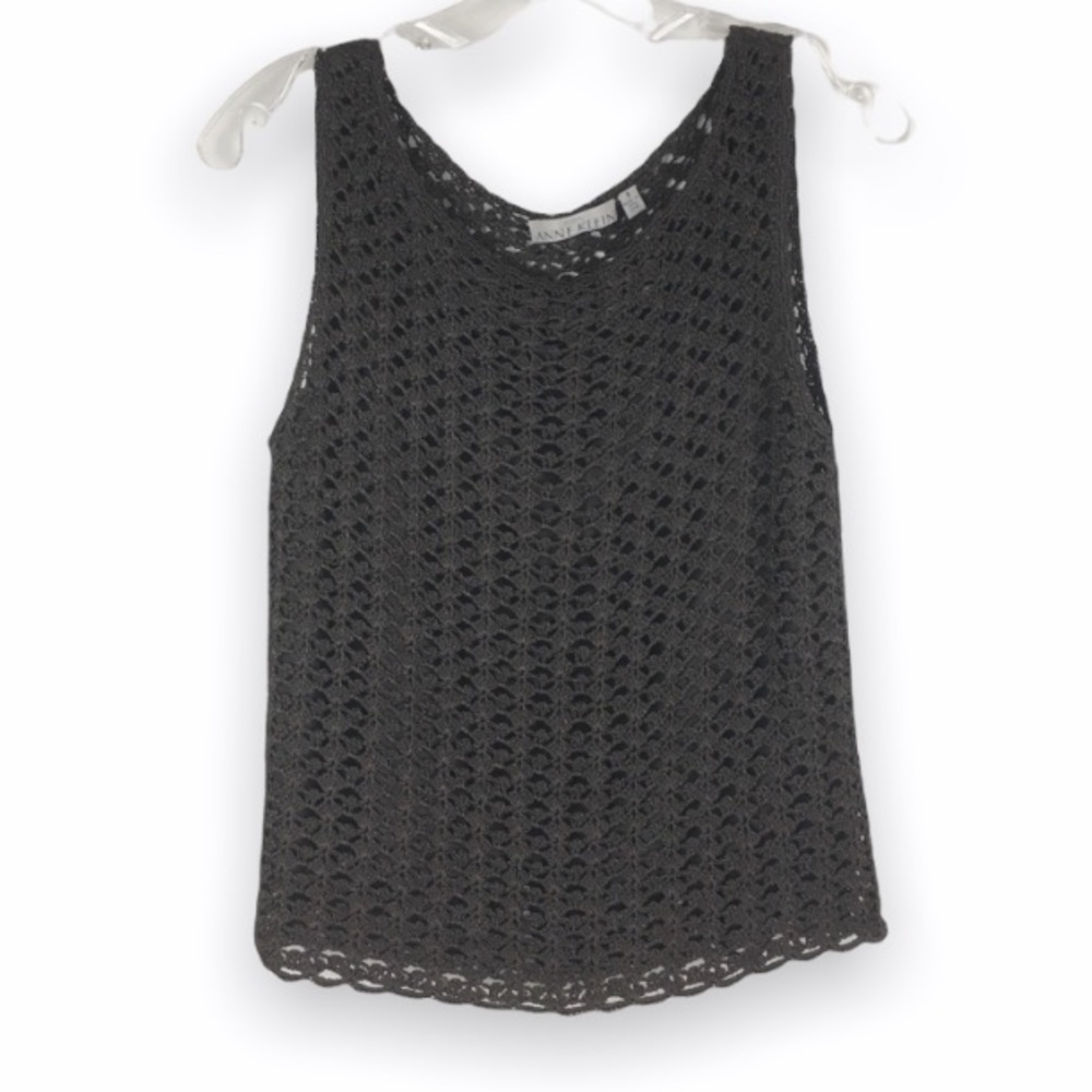 Anne Klein Size Petite Small Dark Brown Crochet‎ Knit Sleeveless Tank Top Shirt